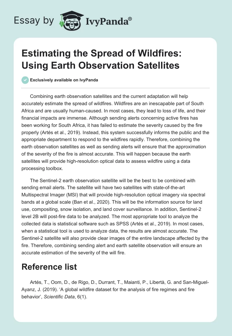 Estimating the Spread of Wildfires: Using Earth Observation Satellites. Page 1