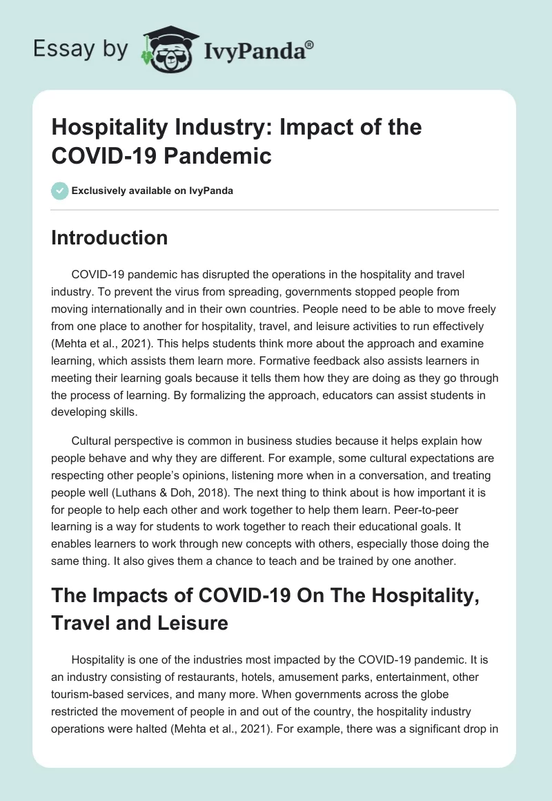 Hospitality Industry: Impact of the COVID-19 Pandemic. Page 1