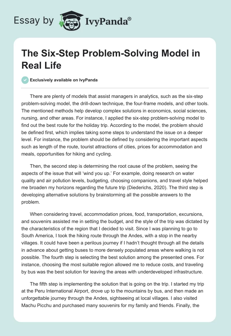 The Six-Step Problem-Solving Model in Real Life. Page 1