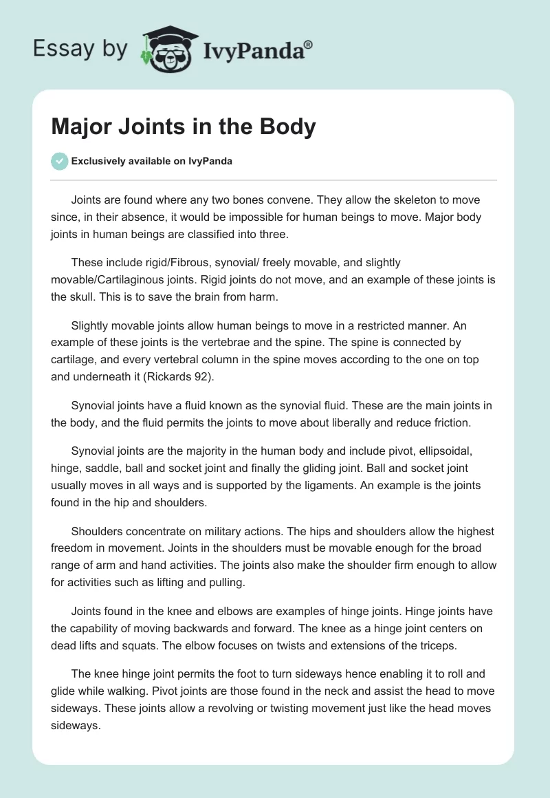Major Joints in the Body. Page 1