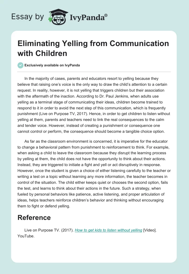 Eliminating Yelling from Communication with Children. Page 1