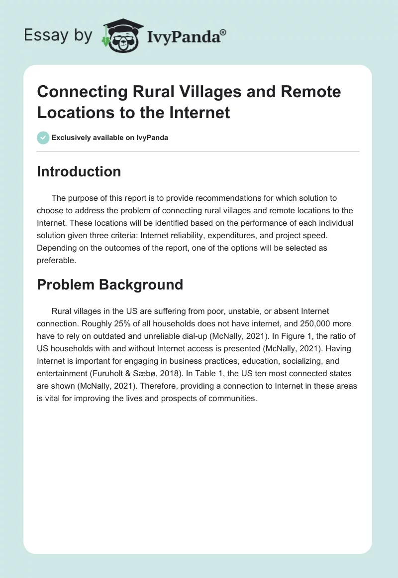 Connecting Rural Villages and Remote Locations to the Internet. Page 1