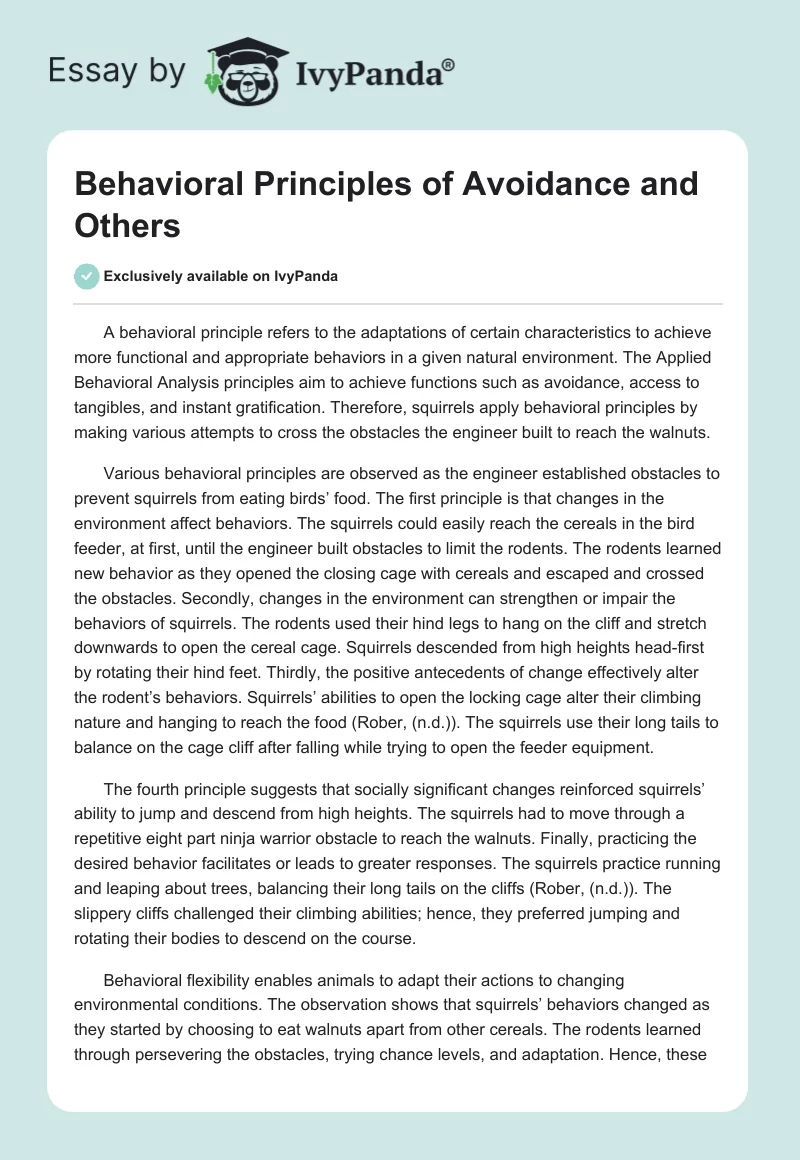 Behavioral Principles of Avoidance and Others. Page 1