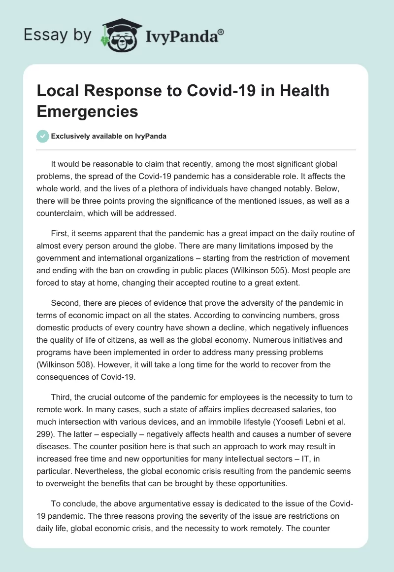 Local Response to Covid-19 in Health Emergencies. Page 1