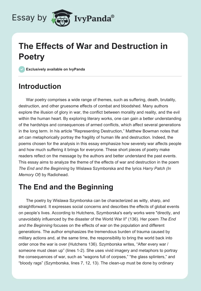 The Effects of War and Destruction in Poetry. Page 1