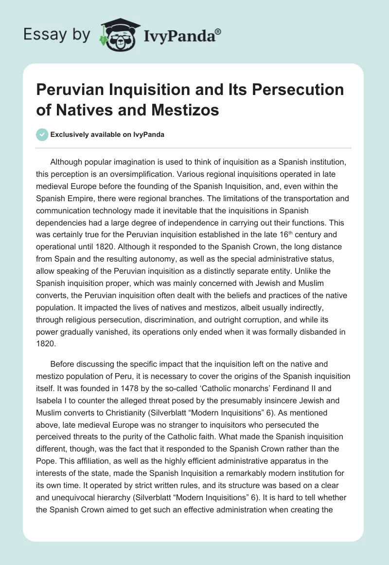 Peruvian Inquisition and Its Persecution of Natives and Mestizos. Page 1