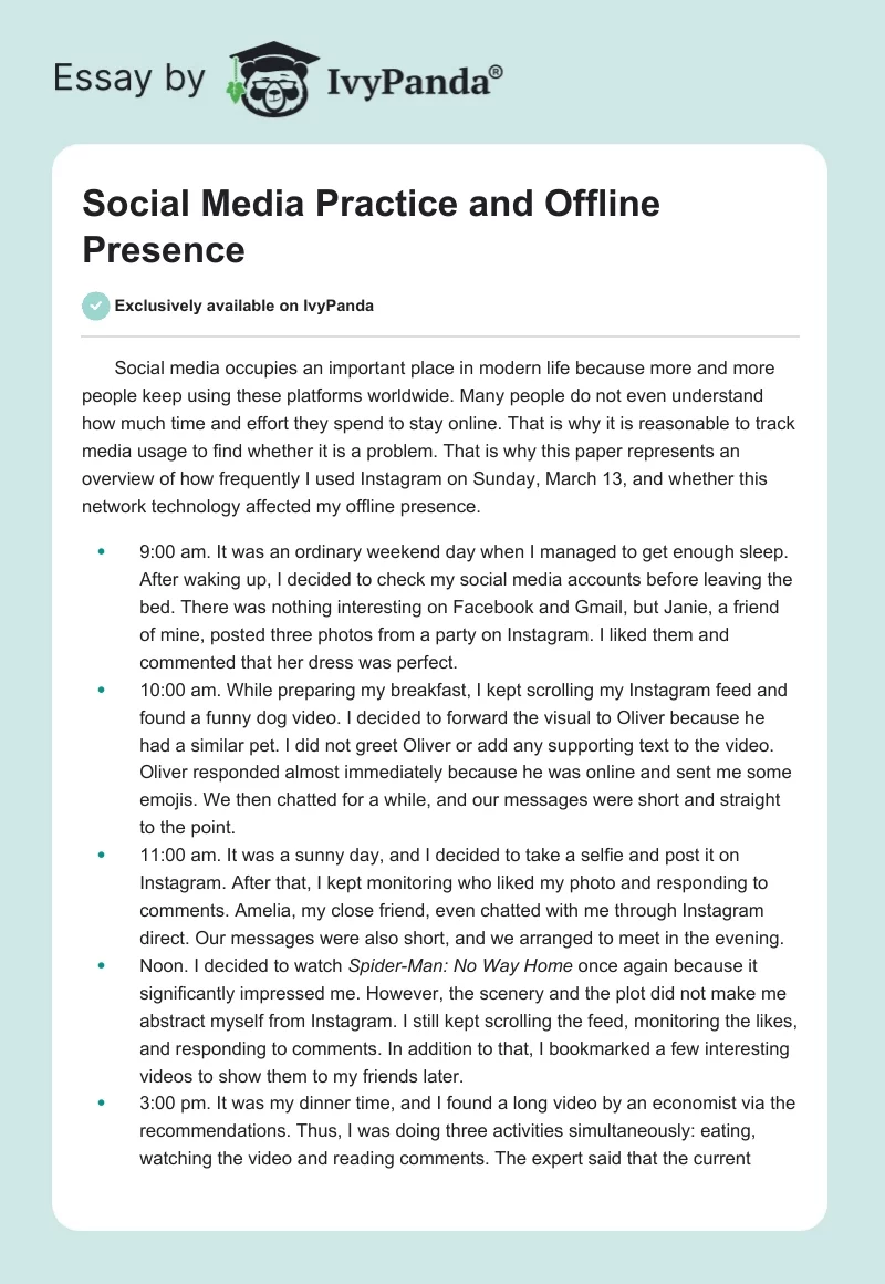 Social Media Practice and Offline Presence. Page 1