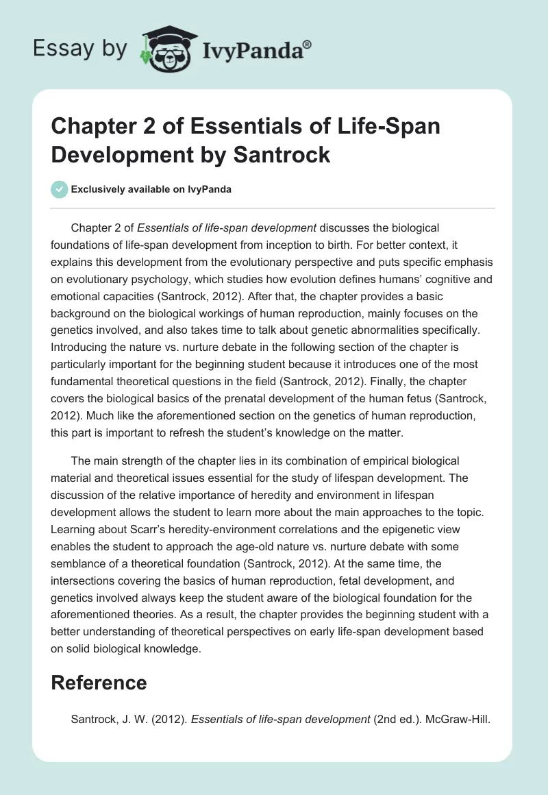 Chapter 2 of Essentials of Life-Span Development by Santrock. Page 1