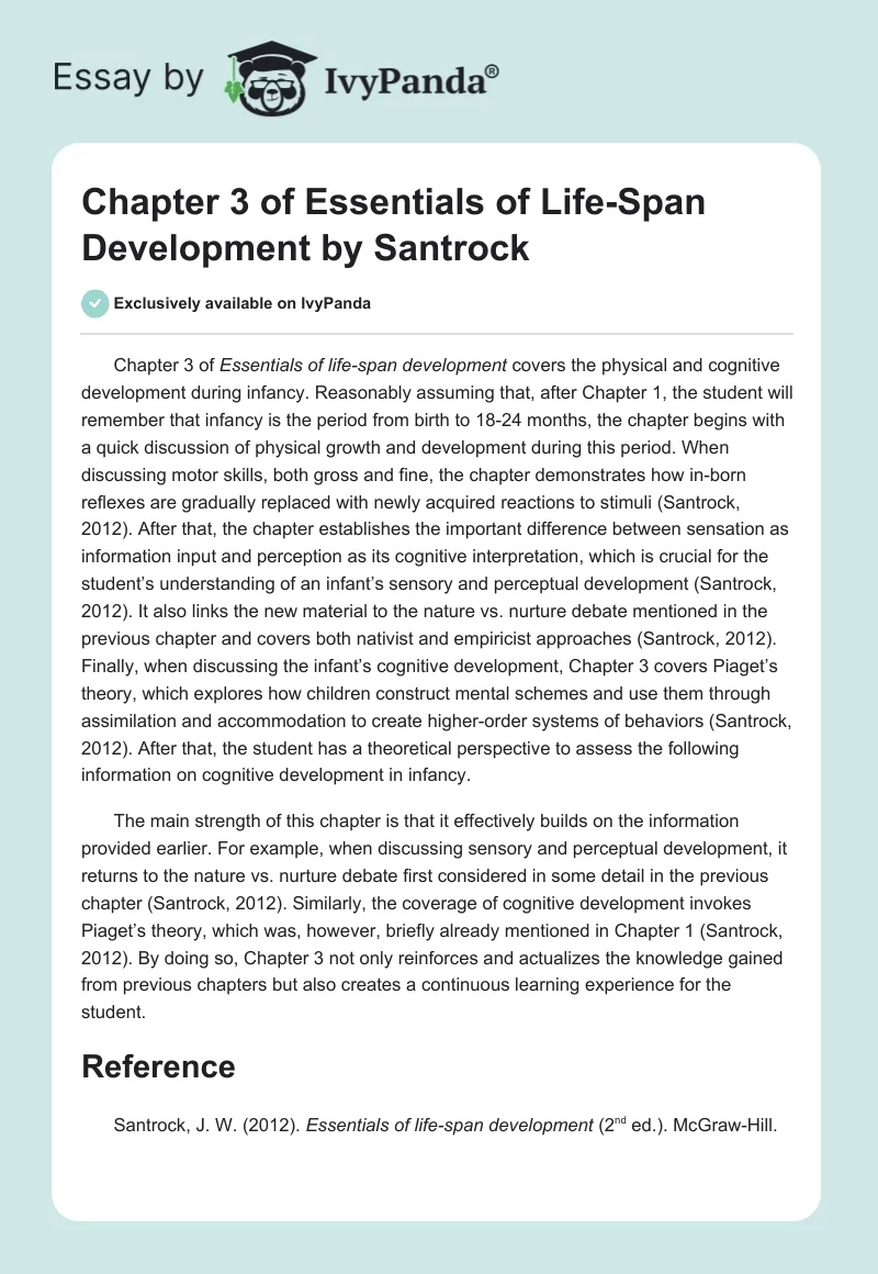 Chapter 3 of Essentials of Life-Span Development by Santrock. Page 1