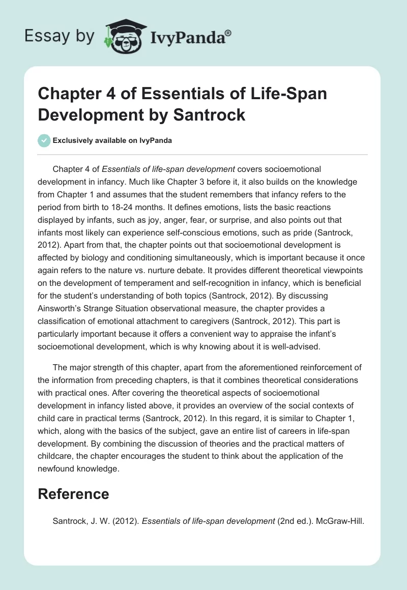 Chapter 4 of Essentials of Life-Span Development by Santrock. Page 1