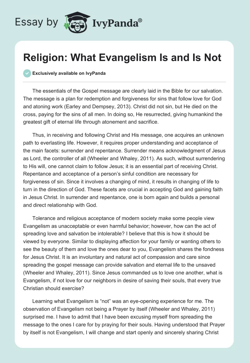 Religion: What Evangelism Is and Is Not. Page 1