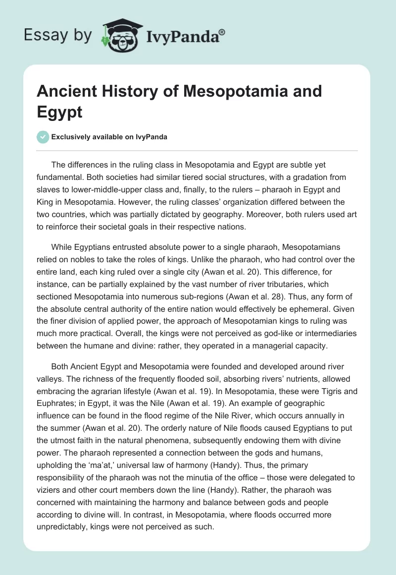 Ancient History of Mesopotamia and Egypt. Page 1