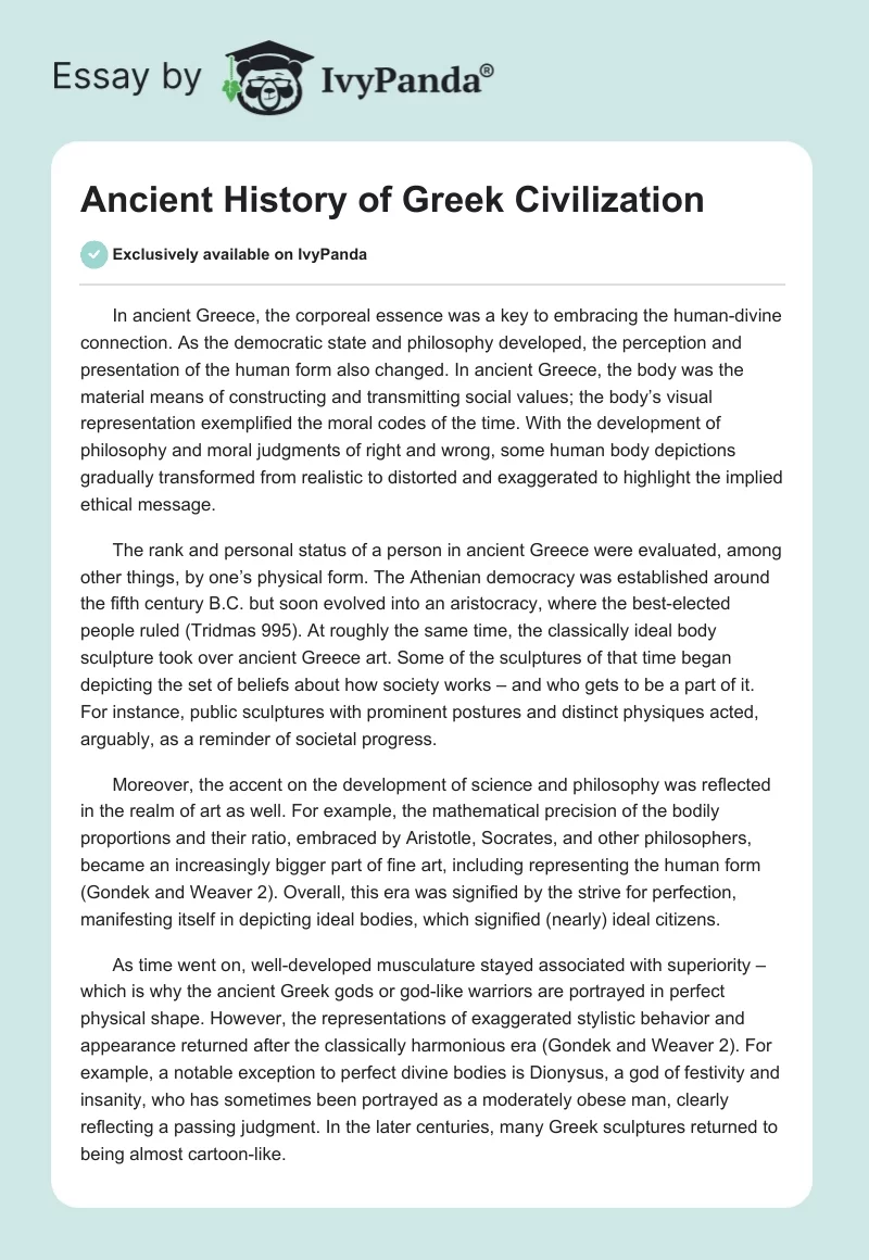 Ancient History of Greek Civilization. Page 1