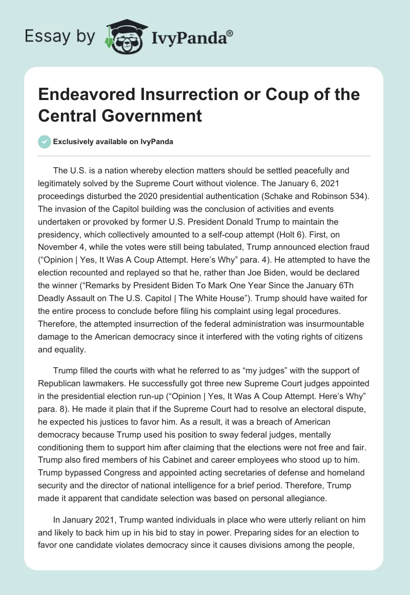 Endeavored Insurrection or Coup of the Central Government. Page 1