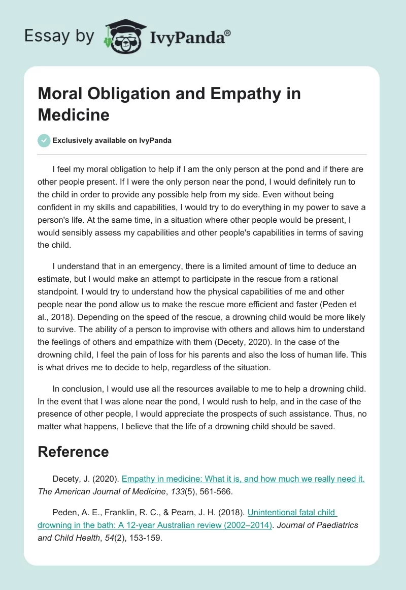 Moral Obligation and Empathy in Medicine. Page 1