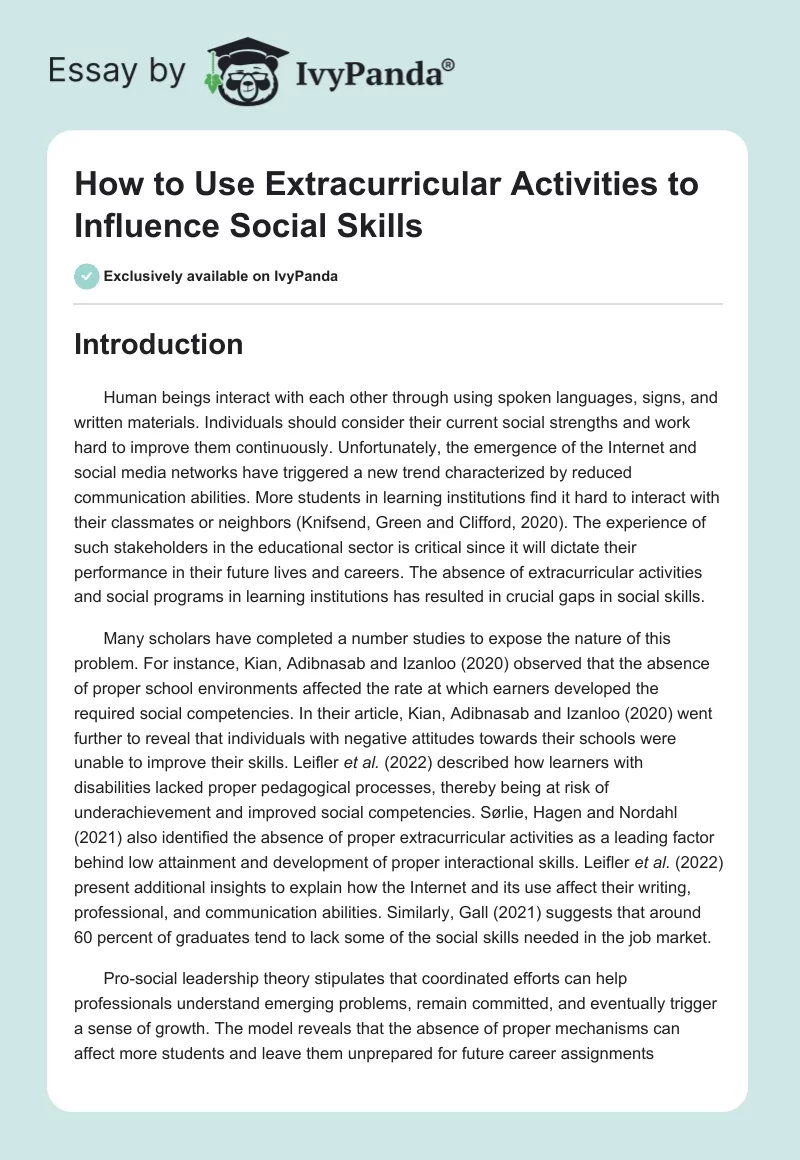 How to Use Extracurricular Activities to Influence Social Skills. Page 1