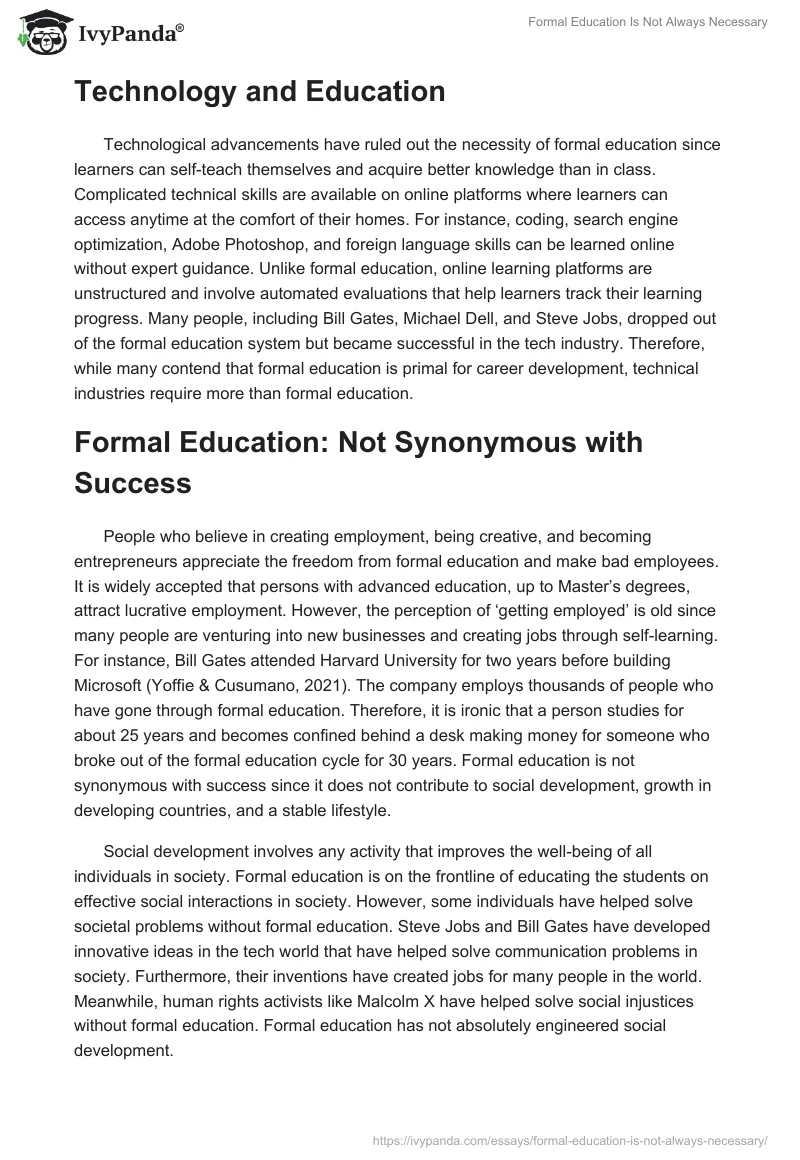Formal Education Is Not Always Necessary. Page 2