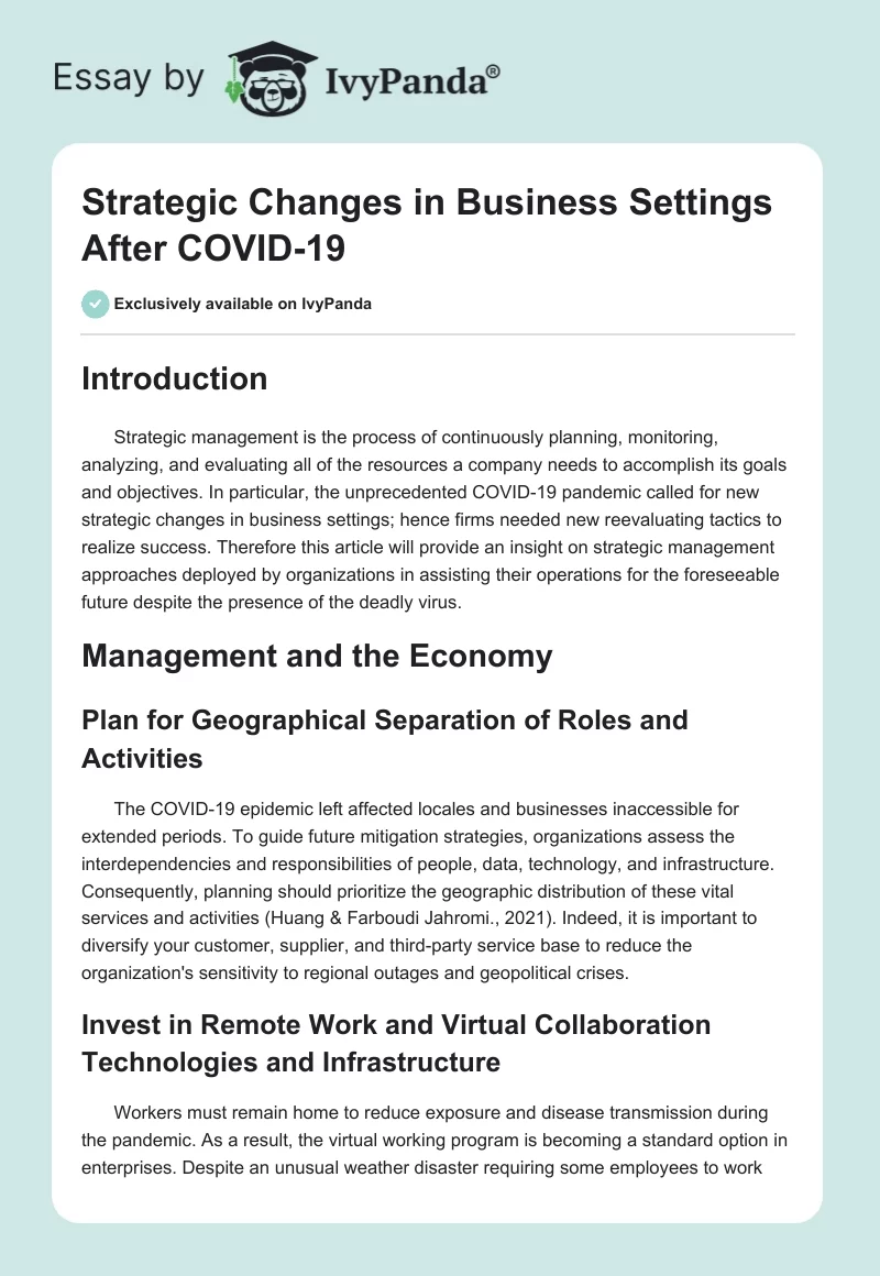 Strategic Changes in Business Settings After COVID-19. Page 1