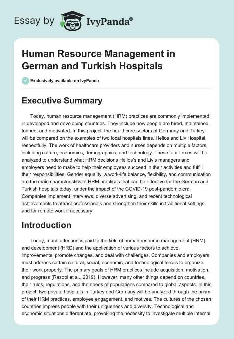 Human Resource Management in German and Turkish Hospitals. Page 1