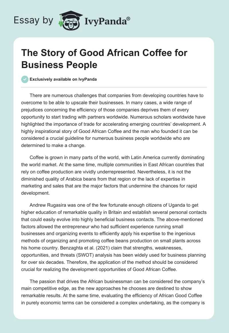 The Story of Good African Coffee for Business People. Page 1