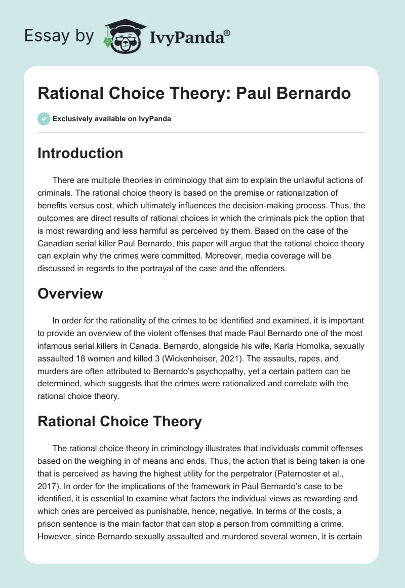 Rational Choice Theory: Paul Bernardo. Page 1