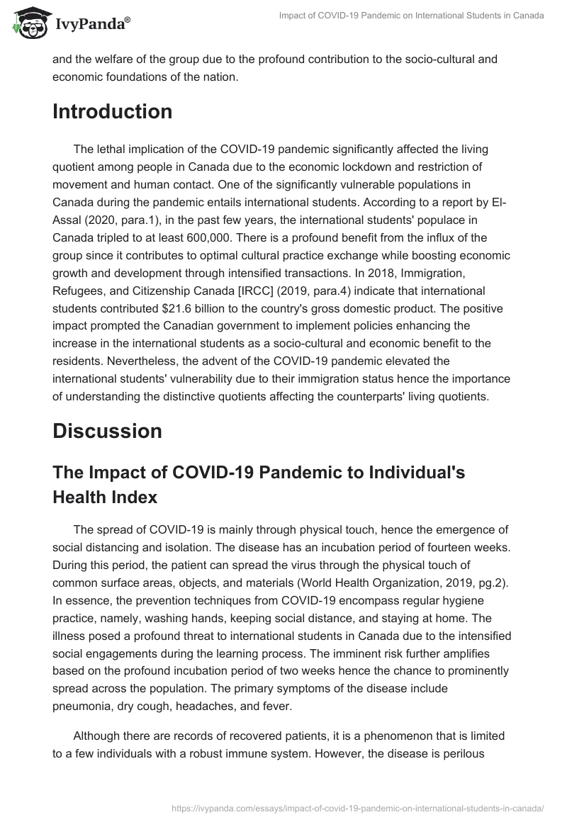 Impact of COVID-19 Pandemic on International Students in Canada. Page 2