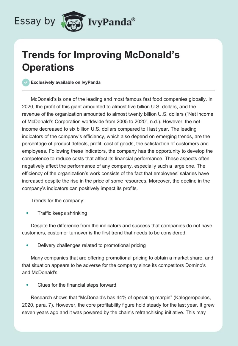 Trends for Improving McDonald’s Operations. Page 1