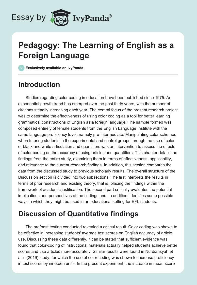 Pedagogy: The Learning of English as a Foreign Language. Page 1