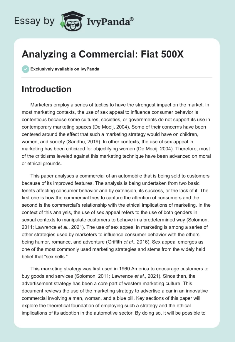 Analyzing a Commercial: Fiat 500X. Page 1