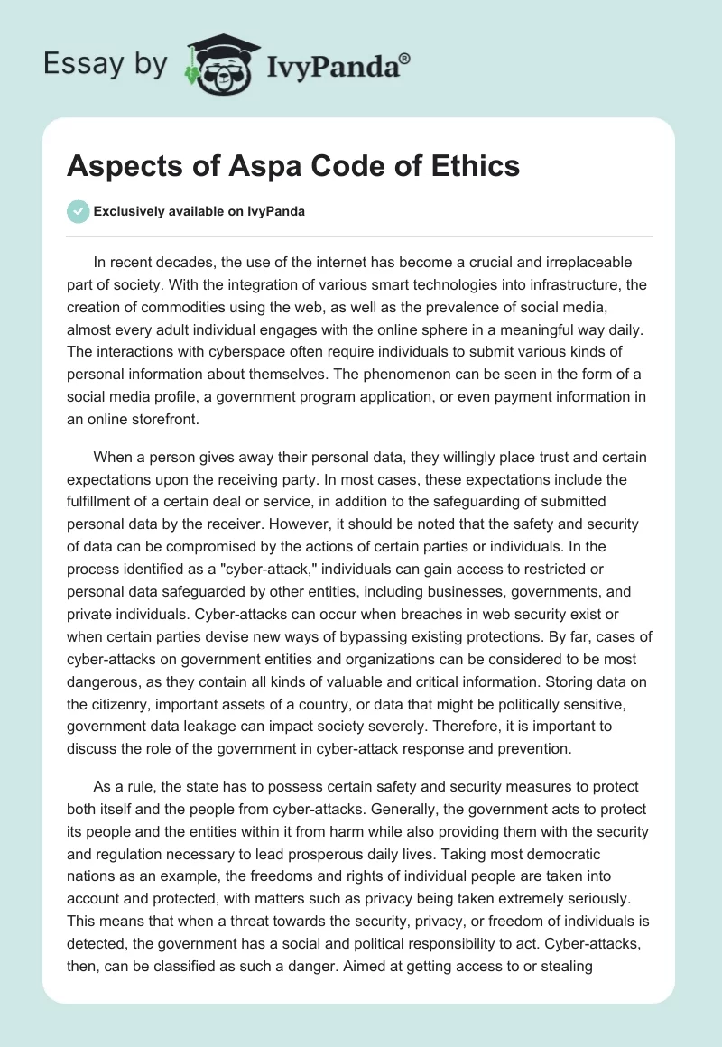 Aspects of Aspa Code of Ethics. Page 1