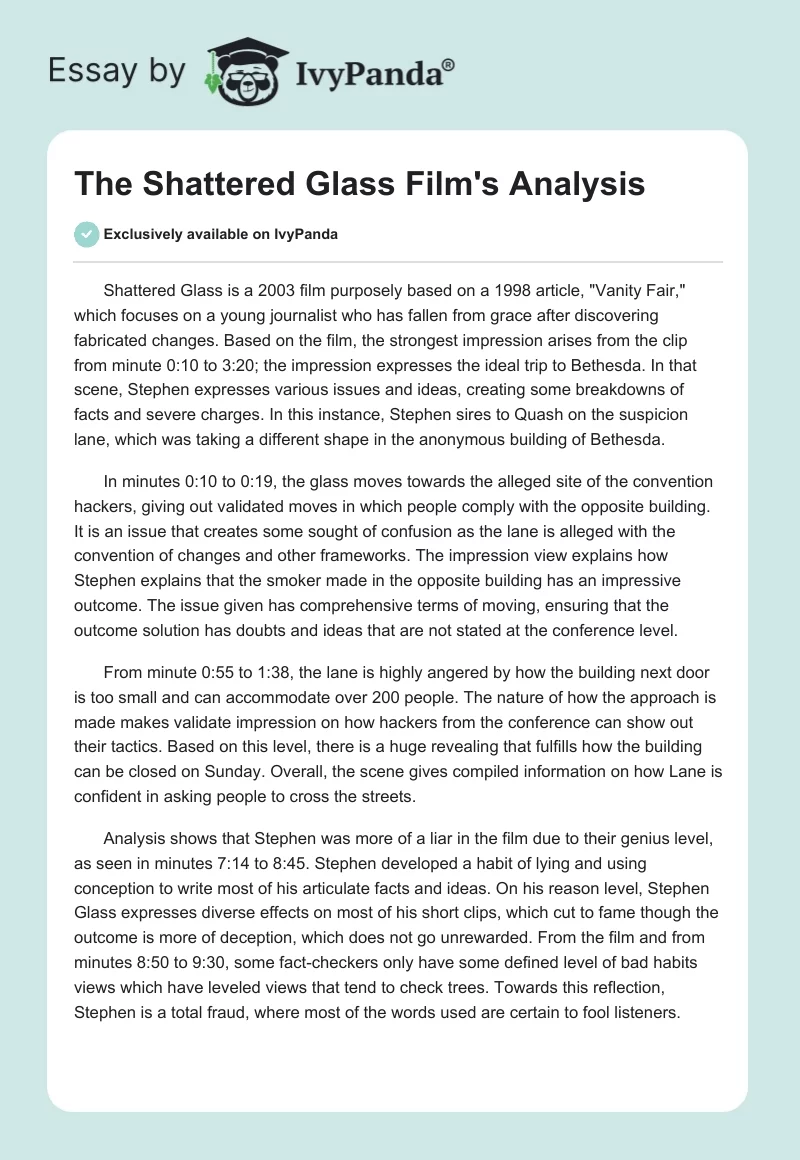 The "Shattered Glass" Film's Analysis. Page 1