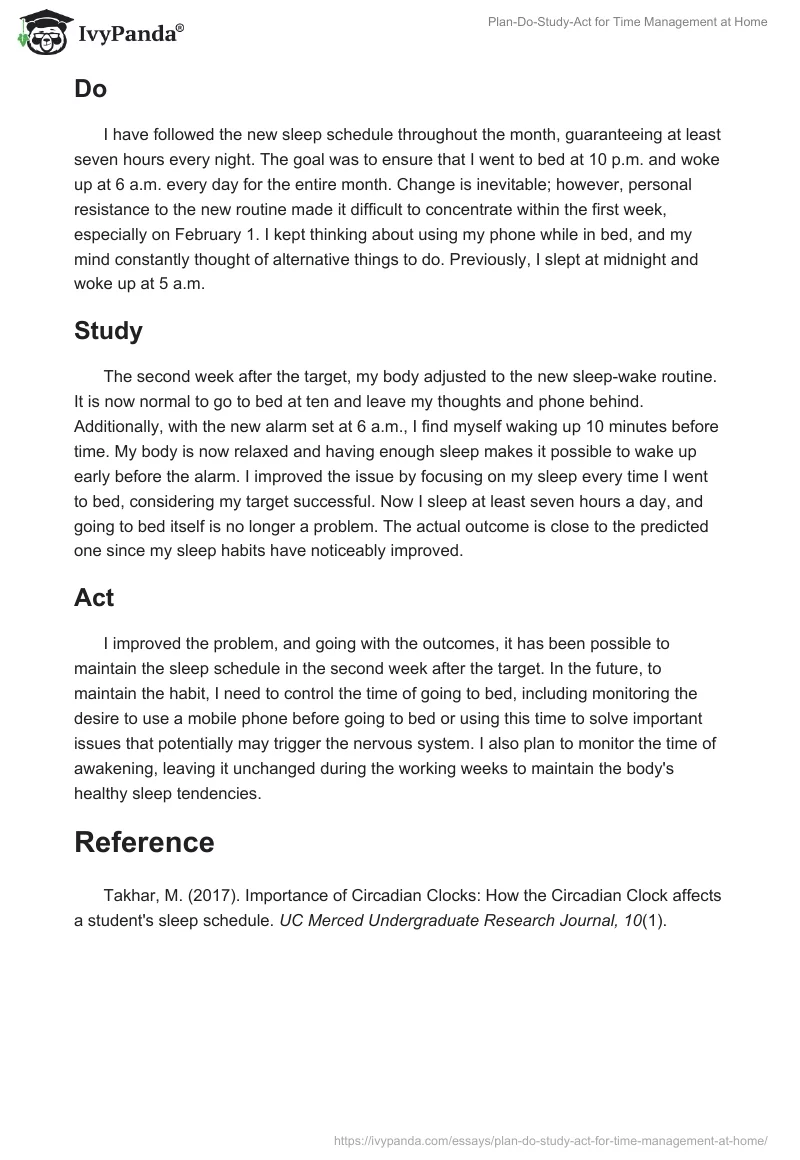 Plan-Do-Study-Act for Time Management at Home. Page 2