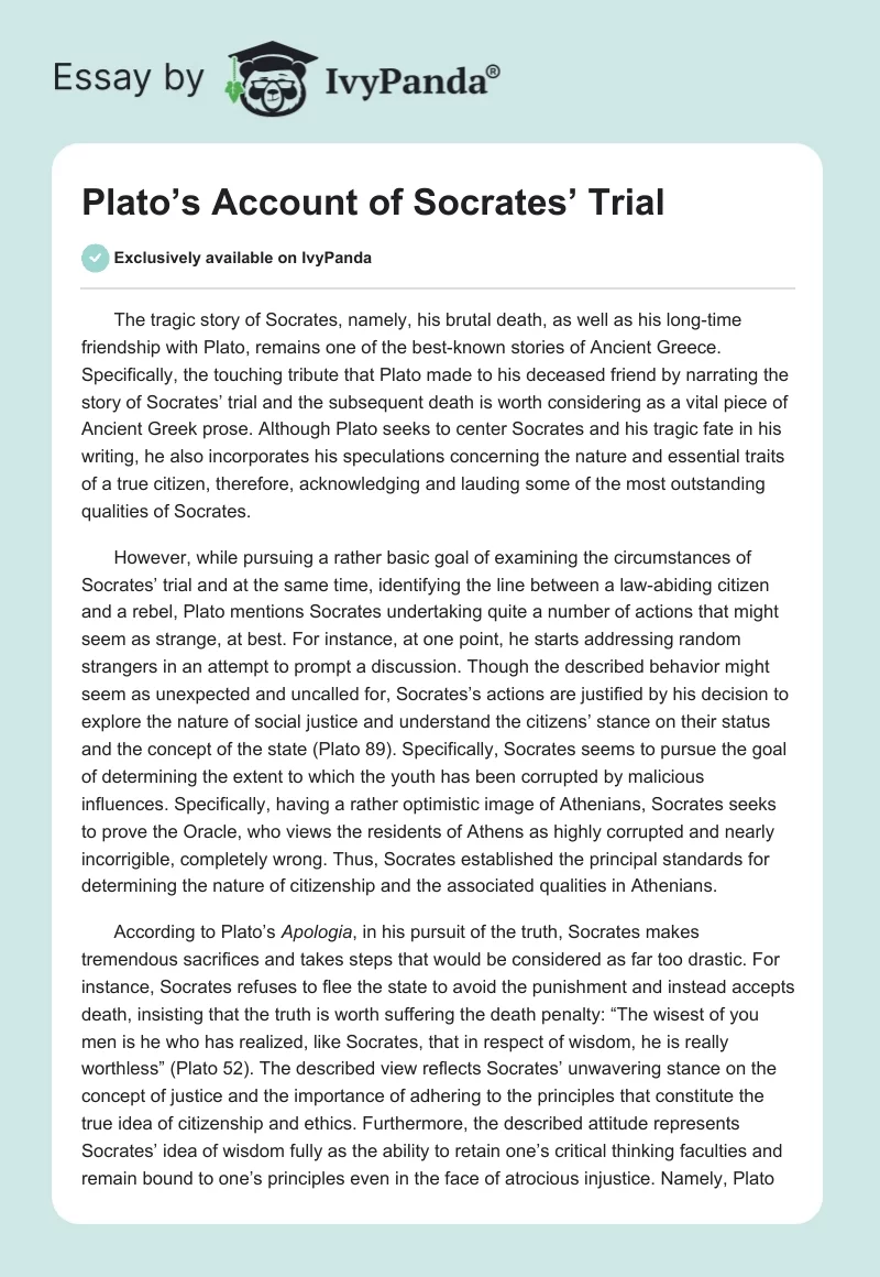 Plato’s Account of Socrates’ Trial. Page 1
