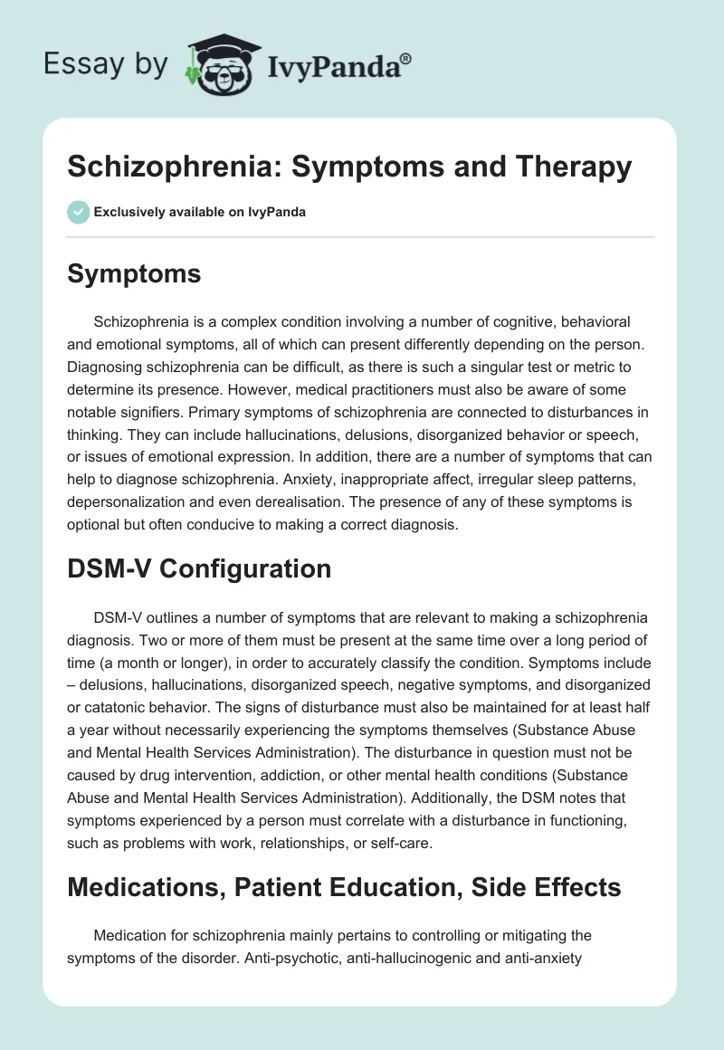 Schizophrenia: Symptoms and Therapy. Page 1