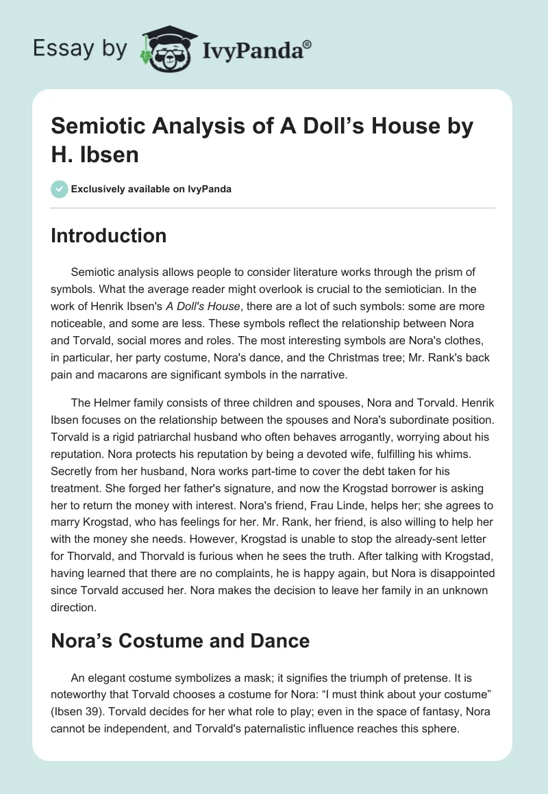 Semiotic Analysis of "A Doll’s House" by H. Ibsen. Page 1