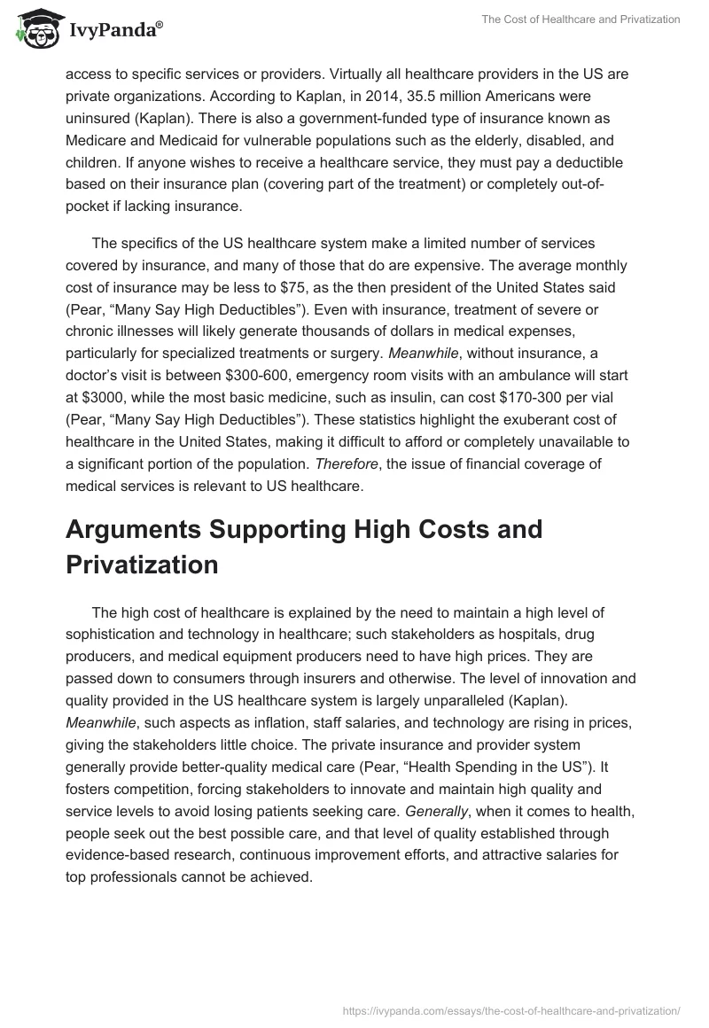 The Cost of Healthcare and Privatization. Page 2