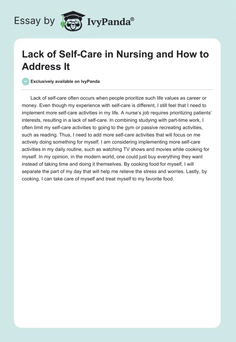 Lack of Self-Care in Nursing and How to Address It. Page 1