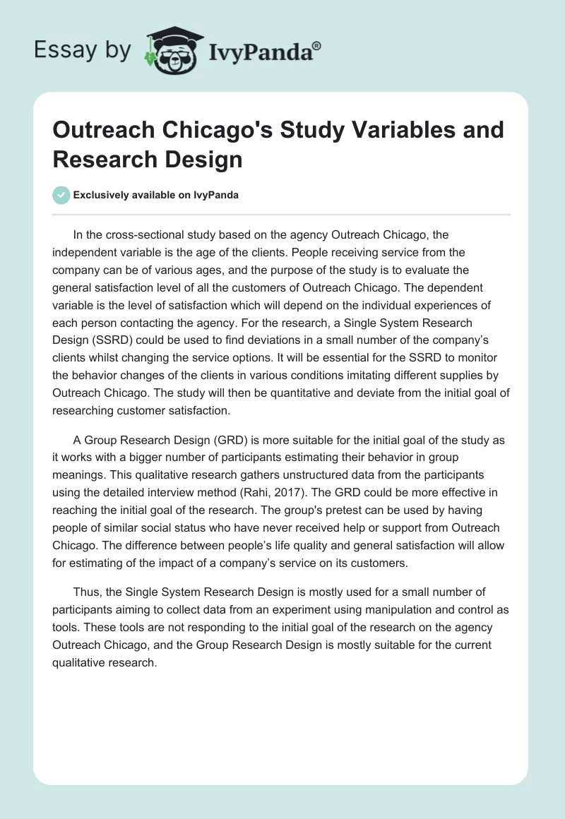 Outreach Chicago's Study Variables and Research Design. Page 1