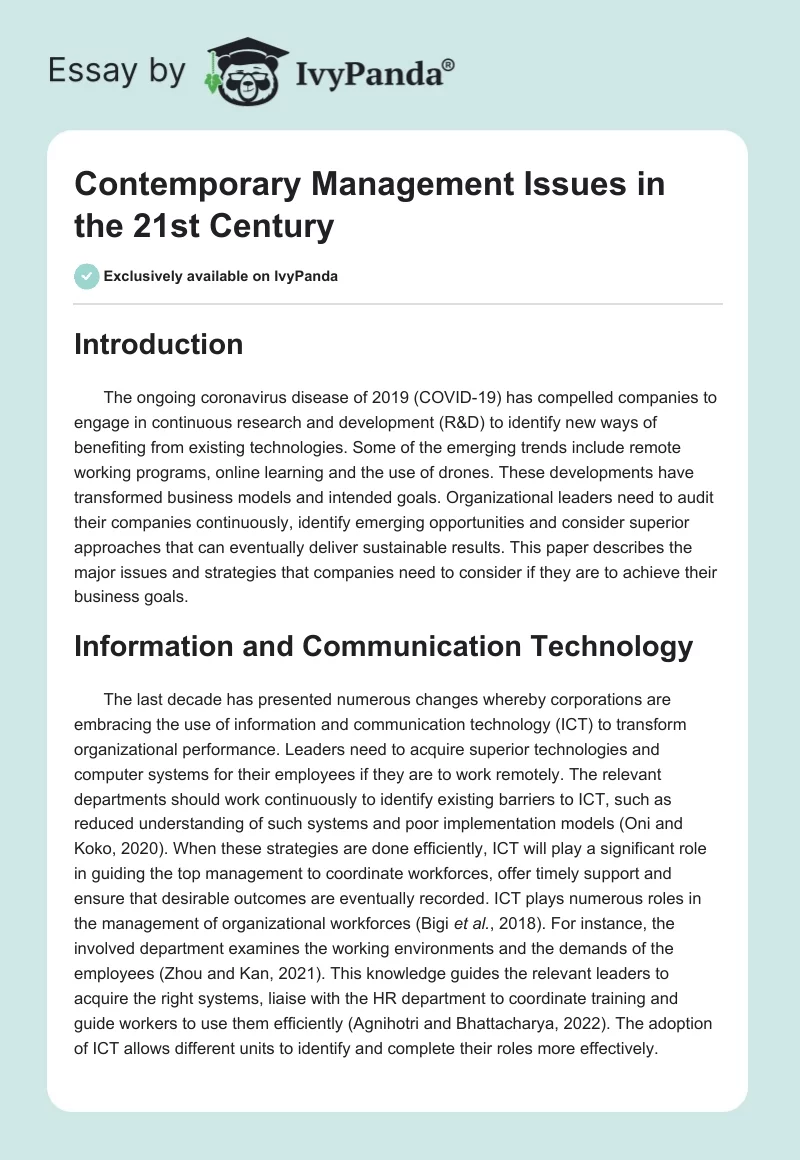 Contemporary Management Issues in the 21st Century. Page 1