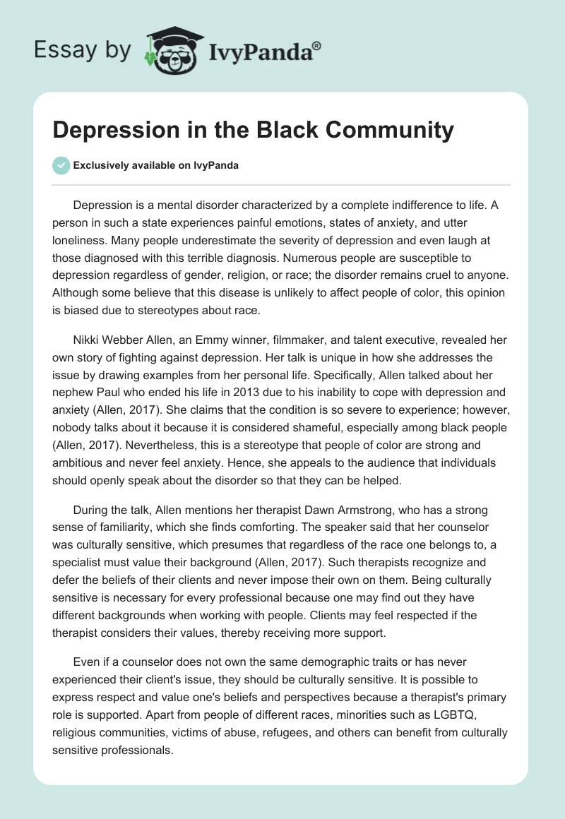 Depression in the Black Community. Page 1