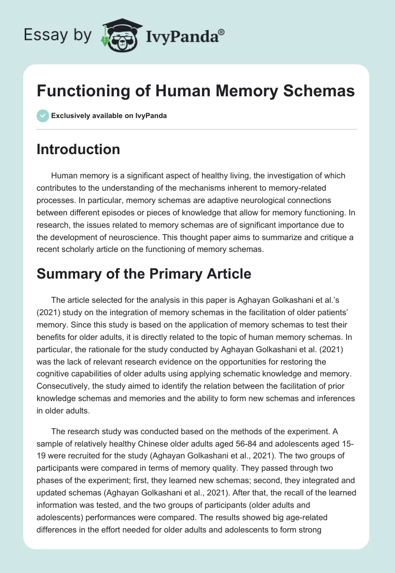 Functioning of Human Memory Schemas. Page 1