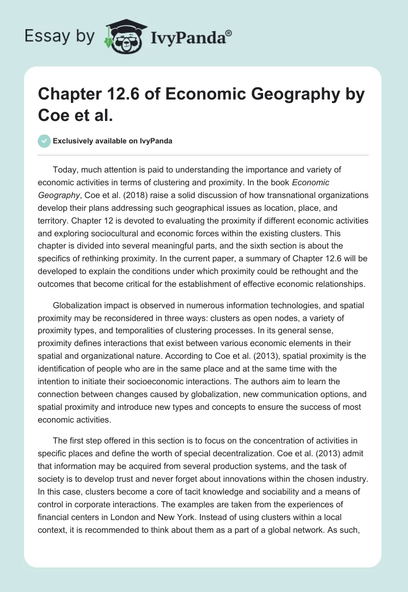 Chapter 12.6 of Economic Geography by Coe et al.. Page 1