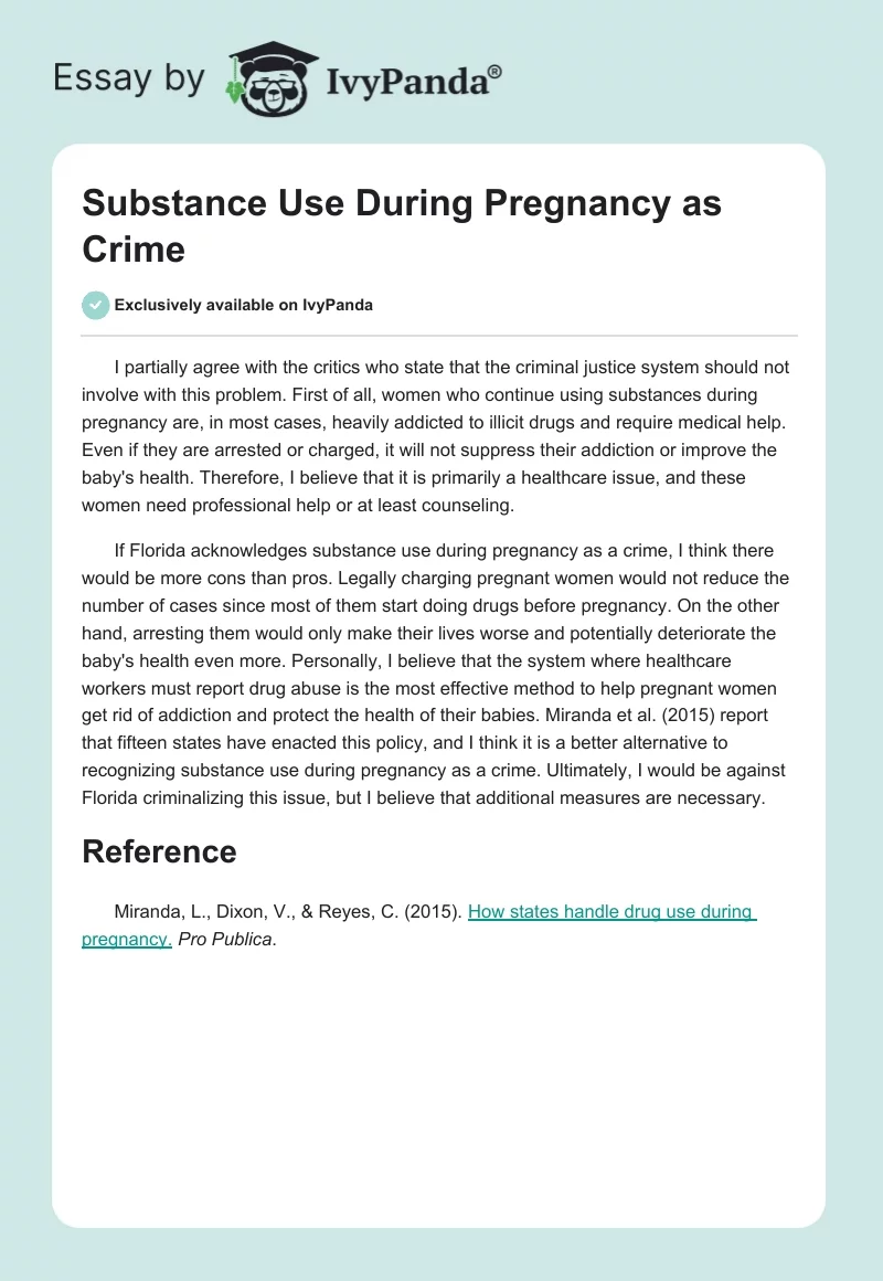 Substance Use During Pregnancy as a Crime. Page 1