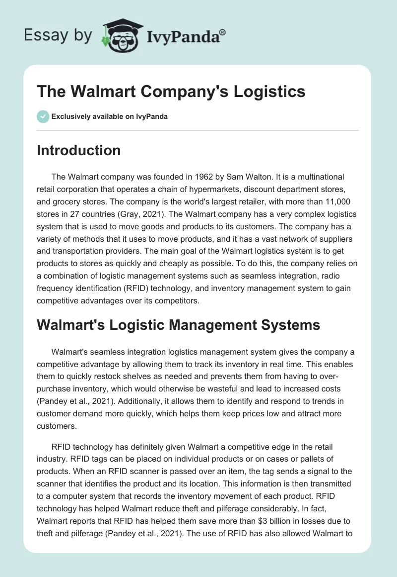 The Walmart Company's Logistics. Page 1