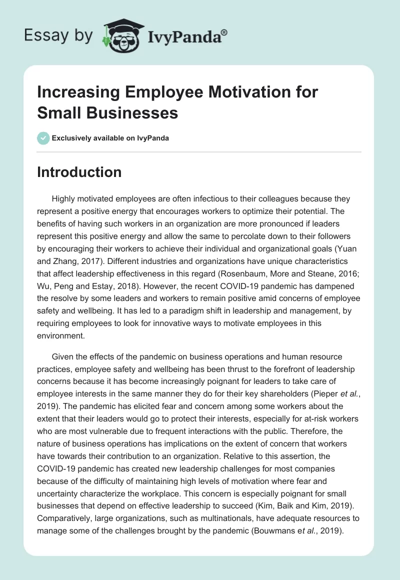 Increasing Employee Motivation for Small Businesses. Page 1