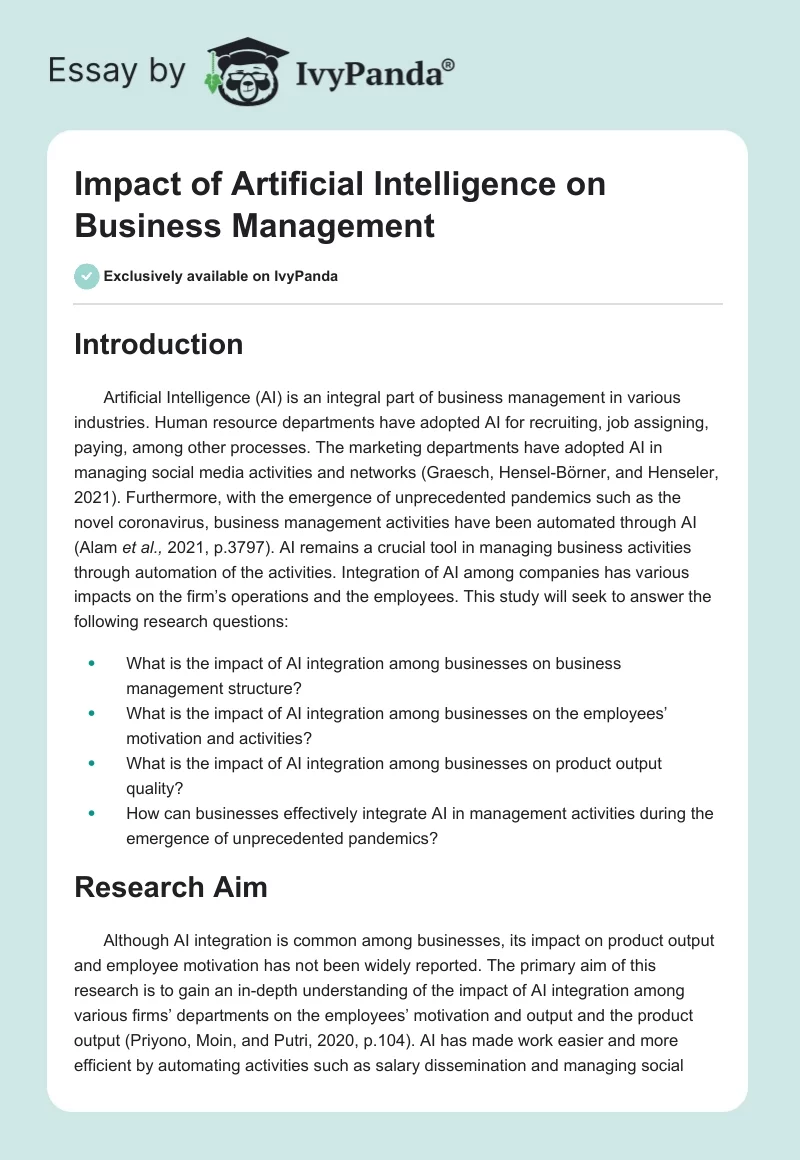 Impact of Artificial Intelligence on Business Management. Page 1