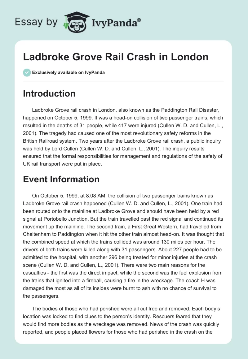 Ladbroke Grove Rail Crash in London. Page 1