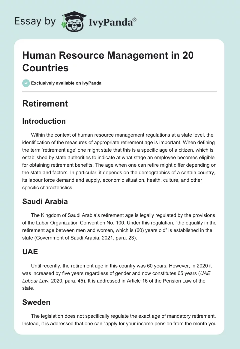 Human Resource Management in 20 Countries. Page 1