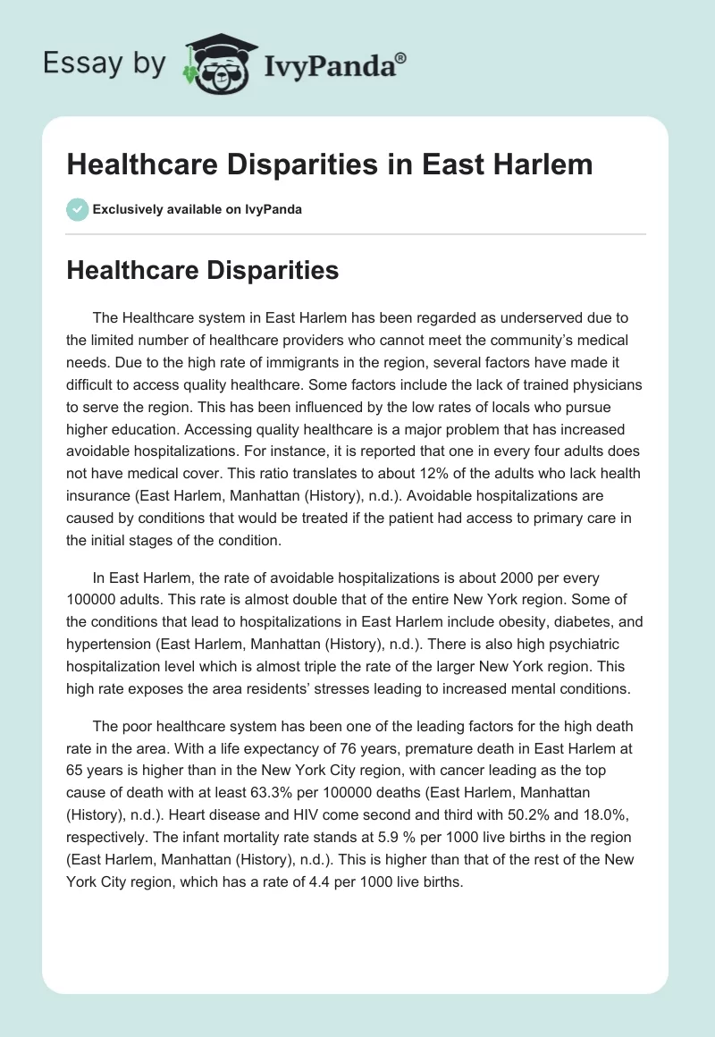 Healthcare Disparities in East Harlem. Page 1