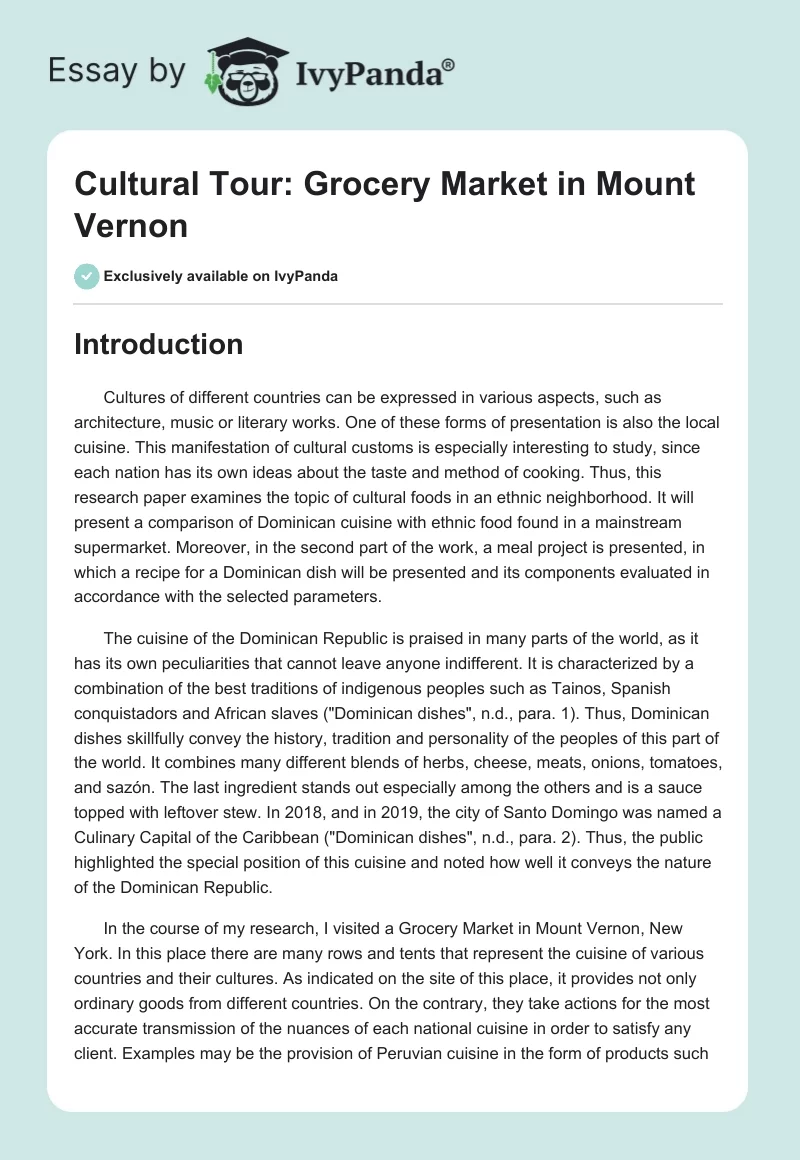 Cultural Tour: Grocery Market in Mount Vernon. Page 1